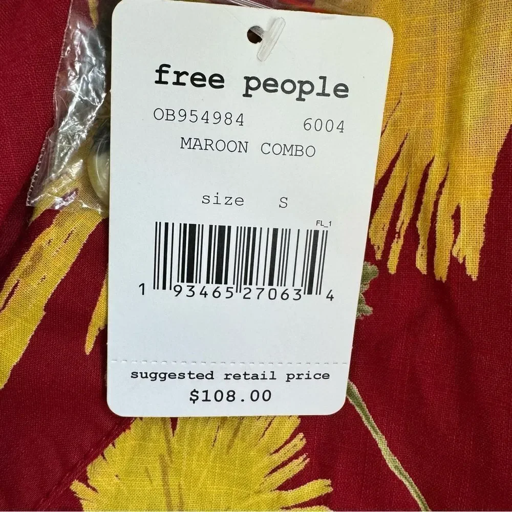NEW Free People Maroon Combo Hawaiian Print Malibu Romper S